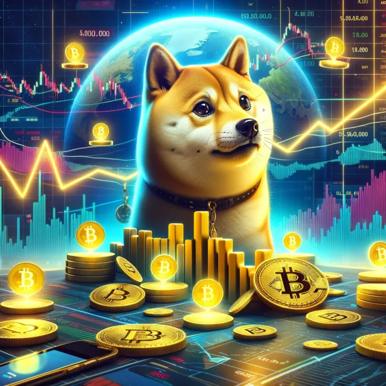 DALL·E 2024-02-07 11.22.41 - Design a compelling and visually engaging image that encapsulates the current state of Dogecoin amidst its market challenges and retail interest surge