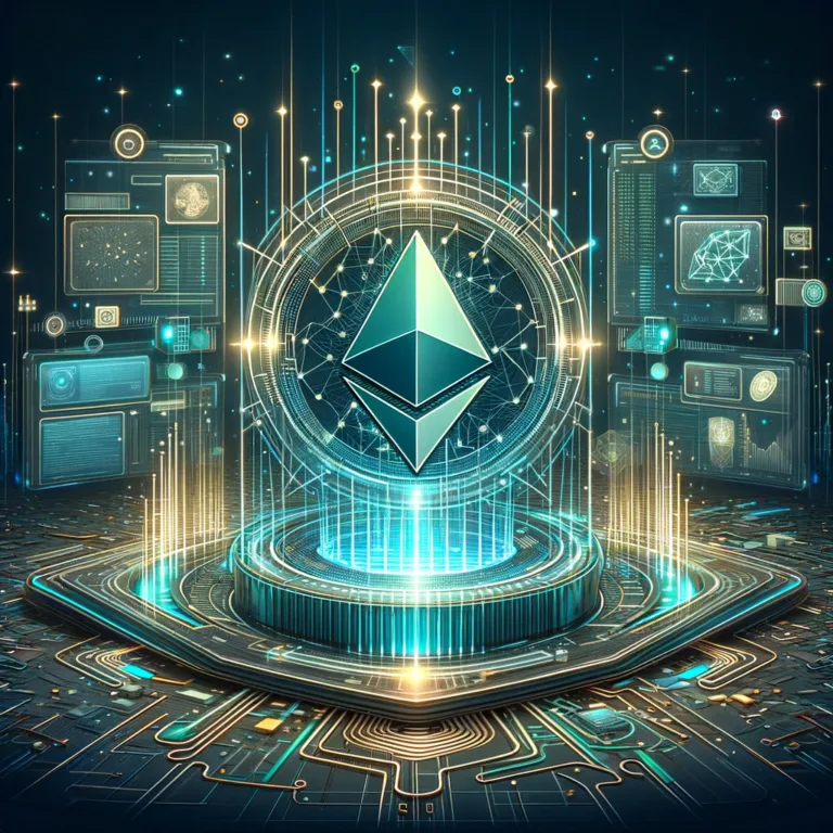 DALL·E 2024-02-10 12.41.51 - Design an engaging and futuristic image that symbolizes the Ethereum Dencun upgrade, highlighting its focus on scalability and reduced transaction fee