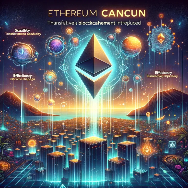 DALL·E 2024-02-11 14.13.54 - Create an engaging and futuristic digital artwork that encapsulates the essence of the Ethereum Cancun upgrade, highlighting the transformative EIPs b
