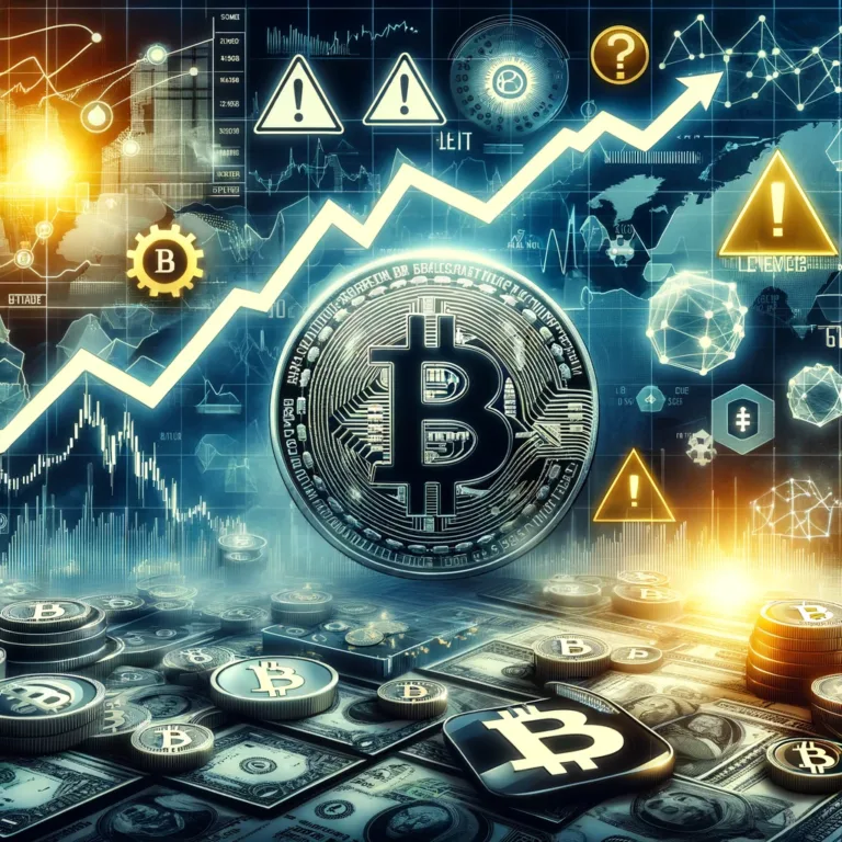 DALL·E 2024-02-16 10.49.10 - Create a sophisticated image that visually represents Bitcoin's recent price surge influenced by the success of ETFs, incorporating elements of volati