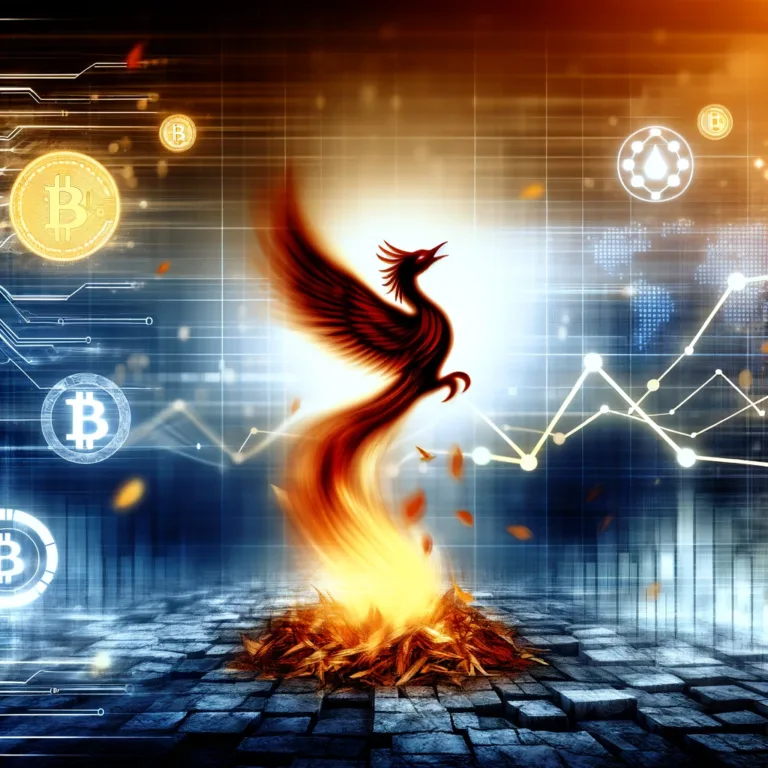 DALL·E 2024-02-29 13.47.26 - A digital artwork illustrating Bitcoin's resilience amidst market volatility. The image should feature a Phoenix rising from the ashes, symbolizing Bi